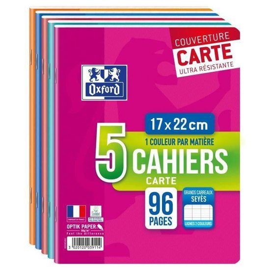 OXFORD - Set van 5 geniete notitieboekjes 96 pagina's seyes 17 x 22 cm - 90 g