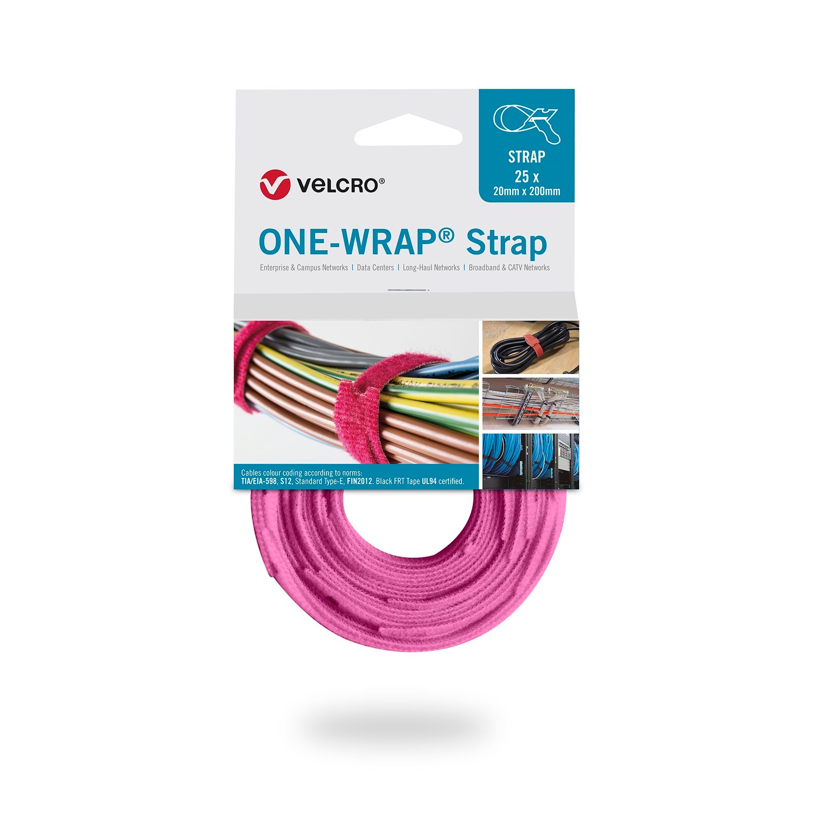 Velcro One-Wrap klittenband kabelbinders 200 x 12mm / roze 25 stuks