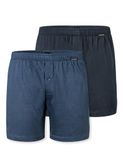 Schiesser Boxershorts Heren Multipack Blauw & Donkerblauw Katoen Jersey 2 Stuks