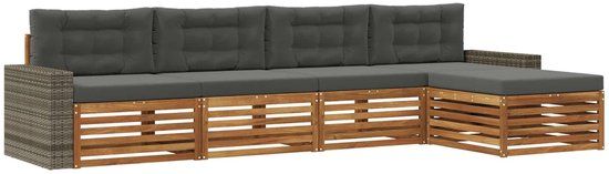 vidaXL - Bank loungeset - 5 zitplekken - Polyester - Natuurlijk en antraciet