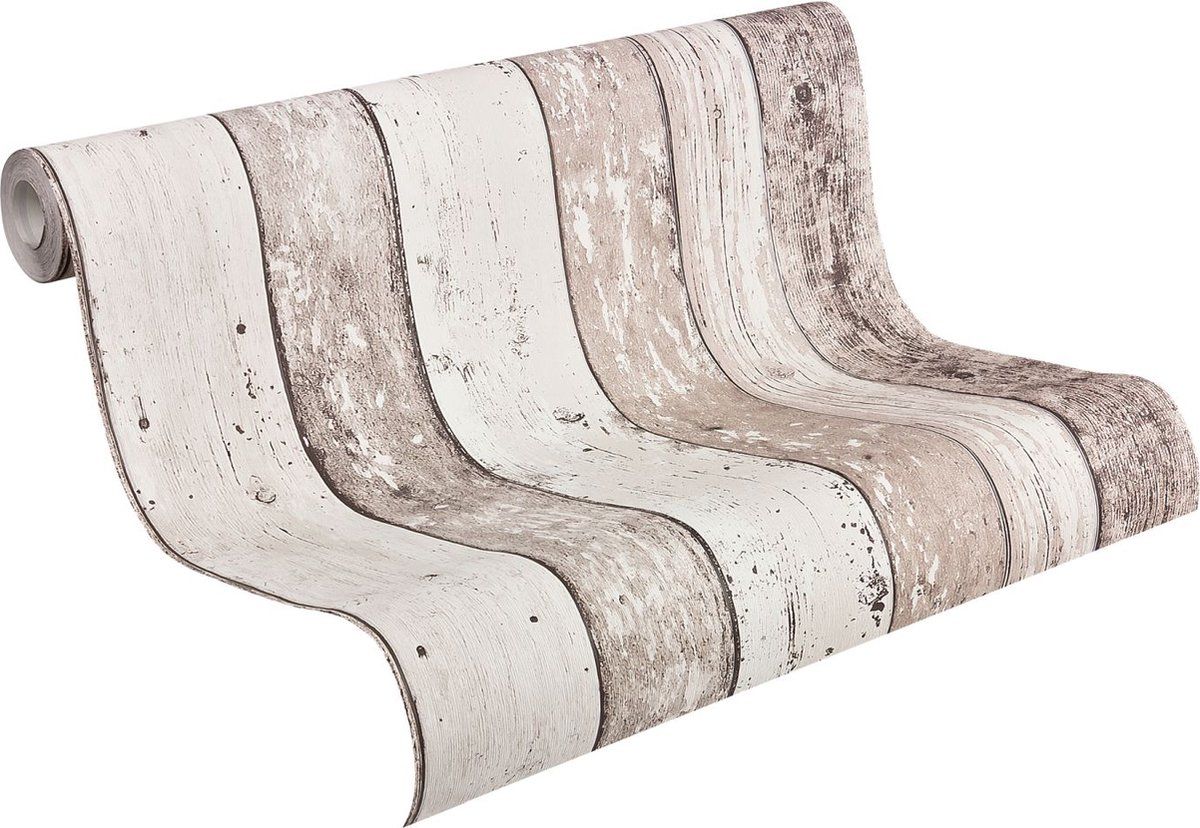 A.S. Création Behang Houtlook Bruin en Crème - AS-855053 - Papier