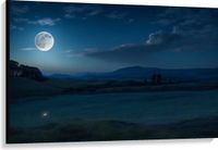 Merkloos / Sans marque Take your time Canvas - Maan - Bergen - Gras - Nacht - Bomen - Wolken - 120x80 cm Foto op Canvas Schilderij (Wanddecoratie op Canvas)