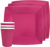 Santex Feest/Verjaardag Servies Set - 20x Bordjes en Bekertjes - Fuchsia Roze - Karton
