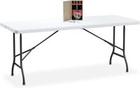 Merkloos Relaxdays Tuintafel, inklapbaar, 72 x 180 x 74 cm, kunststof, staal, robuust, 8 personen, campingtafel, wit