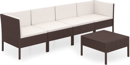 vidaXL 5-delige Loungeset met kussens poly rattan bruin