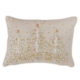 SARO LIFESTYLE L'hiver Design Poly Blend geborduurd kerstboom kussen gevuld met dons, 35,6 x 50,8 cm, natuur