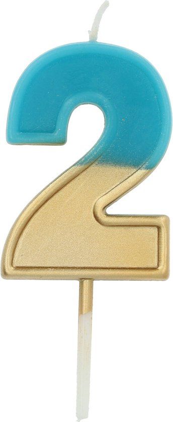 Folat - Kaars Retro Cijfer 2 Blauw - 5 cm - Multi