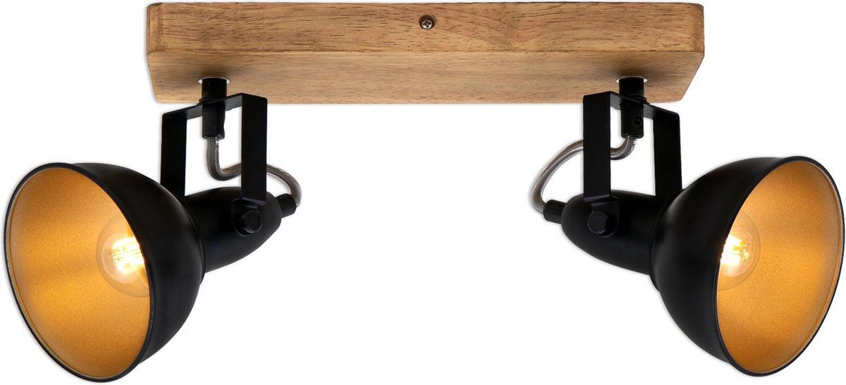 Briloner Leuchten WOOD & STYLE Plafondlamp - Spot - 2-lichts - Zwart/Goud