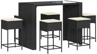 vidaXL - 7-delige Tuinbarset met Kussens, Zwart, Poly Rattan