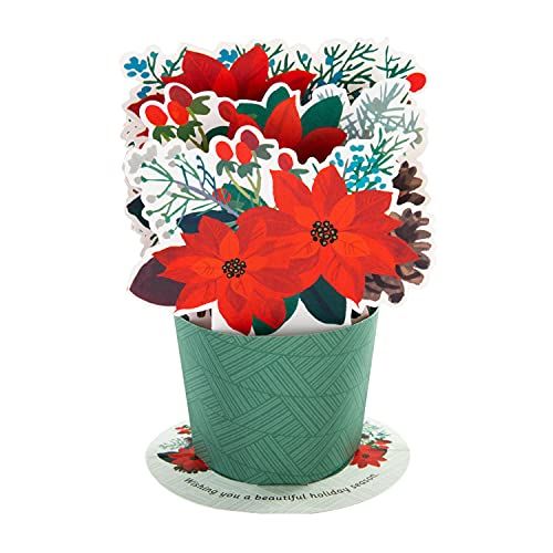 Hallmark 3D Christmas Card - Red Poinsettias with Glitter