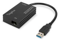 DIGITUS Adaptateur réseau SFP fibre optique USB 3.2 Gen1 – 1 Gbit/s | Sans module SFP – Plug & Play – Convertisseur USB vers fibre optique – Interface fibre optique – Noir