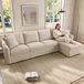 L-vormige hoekbank met opbergruimte, 274x128,5x83 cm, beige stoffenbank voor 4 personen, met afneembare, wasbare bekleding, geschikt voor de woonkamer