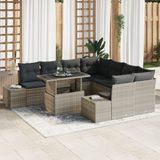 vidaXL Tuinbank Set 9-delig Lichtgrijs en Donkergrijs Polyrattan