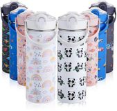 Unyqoos Ibenzoa® Kinderdrinkfles met rietje, roestvrij staal, 550 ml, regenboog