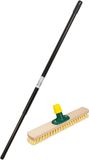 Brosse en bois jaune/vert avec manche télescopique en métal noir 130 cm - Brosse de nettoyage