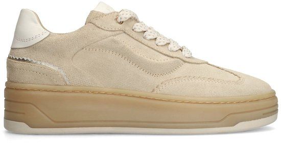Manfield - Dames - Beige leren sneakers - Maat 40