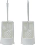 Sans marque Brosse de toilette avec support - 2x - brosse de cuvette avec nettoyeur de rebord - blanc - 35 cm
