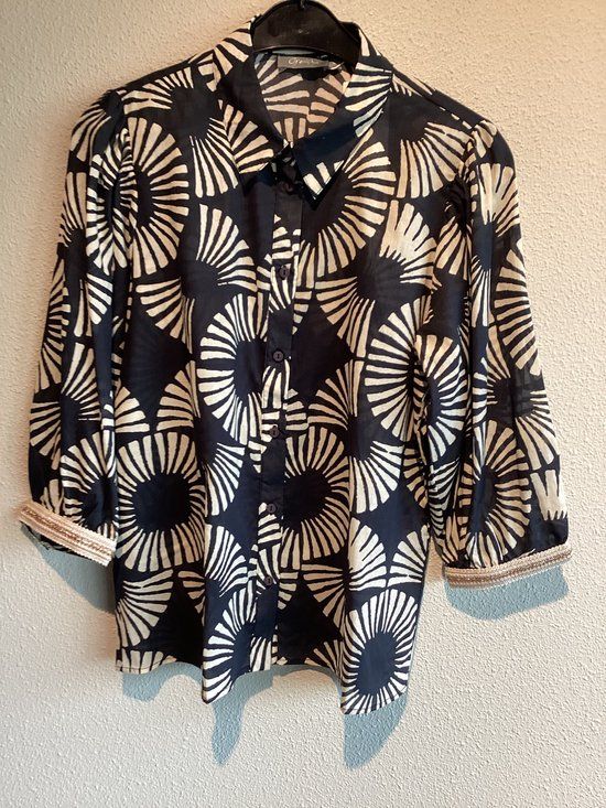 Geisha dames blouse 63208 maat L - Zwart - Katoen - Driekwart mouw