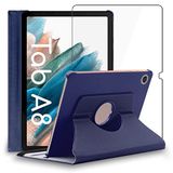ebestStar - Hoes geschikt voor Samsung Galaxy Tab A8 10.5 (2021) SM-X200 X205, Roterende Etui, Case, 360° Draaibaar hoesje, Donkerblauw + Gehard Glas