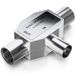 deleyCON Antenne-Splitter T-Koppeling Splitter pour 2 Appareils pour Radio T-Adapter Coax-Koppeling 2x Coax-Bus Argent
