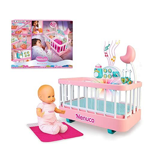 Nenuco - Het kinderbed dat je helpt interactieve wieg met lichten en geluiden voor met een zachte lichaamspop voor de jongste kinderen en accessoires zoals fles en famosa (700017203)