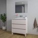 Saniclass Chaci PLUS Meuble de salle de bain - 80x86x46cm - lavabo en céramique blanc - 1 vasque - sans trous de robinetterie - 3 tiroirs - miroir rectangulaire - coton mat (beige)