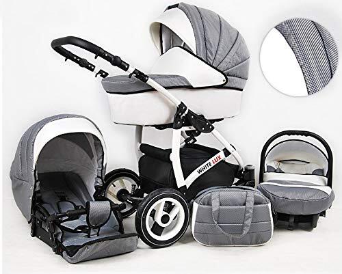 Lux4Kids Kinderwagen, 3-in-1, 2-in-1 Isofix, complete set met autostoeltje alles in een Biancino by ChillyKids Carbon 2-in-1 zonder babyzitje