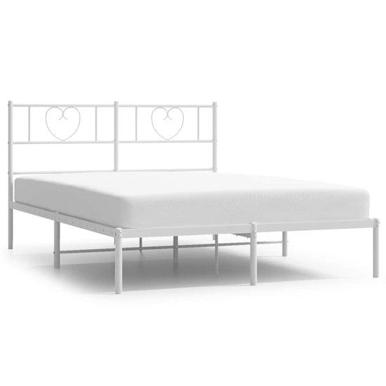 vidaXL Bedframe met Hoofdbord - Metaal - Wit - 135x190 cm