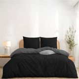 Twinzen Dekbedovertrek 220 x 240 cm, omkeerbaar, met 2 kussenslopen 65 x 65 cm, zwart/donkergrijs, beddengoed voor volwassenen, van microvezel, Oeko-Tex