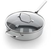 BK Poêlon avec couvercle 28cm – 3.6L – Revêtement antiadhésif sans PFAS – Poêlon induction – Poêle en céramique - Résistant au four jusqu'à 220°C - Poignée en acier inoxydable - Avec couvercle en verre - Argent