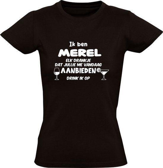 Sol's Ik ben Merel Dames T-shirt - Zwart - L