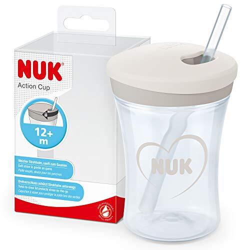 NUK Action Cup drinkbeker voor kinderen, 12 maanden, draaisdeksel met zacht rietje, lekvrij, , 230 ml, hart (neutraal)