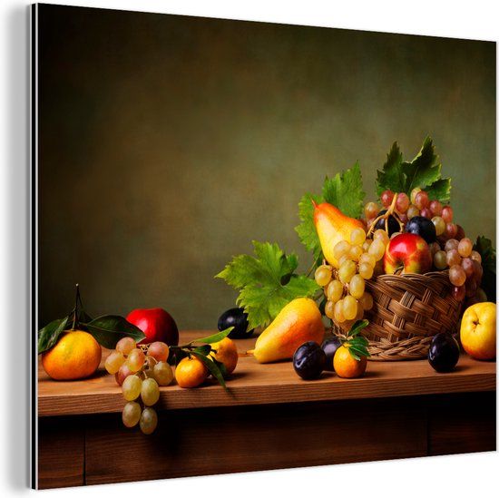 MuchoWow Aluminium Schilderij Industrieel - Rustiek - Mand - Fruit - Stilleven - 120x90 cm - Dibond