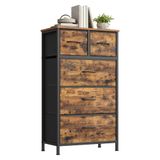SONGMICS Ladekast met 5 Lades, Opbergkast met Stalen Frame | Stoffen Lades, voor Slaapkamer en Woonkamer, 50,6 x 30 x 96,2 cm, Rustiek Bruin, BELLAH Collectie LGS431K101