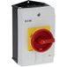 Eaton Interrupteur principal P1 40A 3 pôles + N fonction ARRÊT D'URGENCE avec poignée rotative rouge et disque de verrouillage jaune