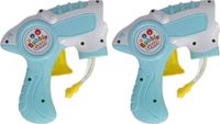Gerimport Pistolet à bulles - 2x - avec recharges - bleu clair - 15 cm - plastique