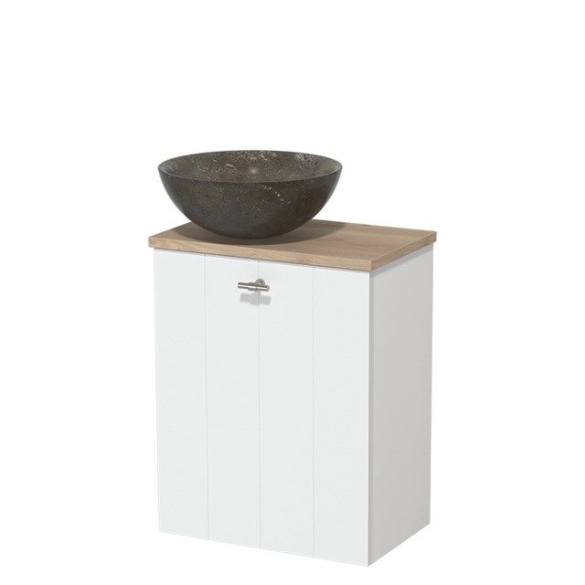 Maxaro Toiletmeubel met Waskom Natuursteen Modulo Mat Wit Lamel 41 cm Lichtbruin Eiken Blad