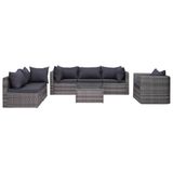 vidaXL 7-delige Loungeset met kussens, poly rattan, grijs