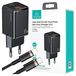Usams Câble de chargement. Câble réseau. 1x USB-C + 1x USB. Modèle T43. 33W PD3.0 + QC3.0. Incluant câble USB-C vers Lightning. Noir. Modèle USKTZ01