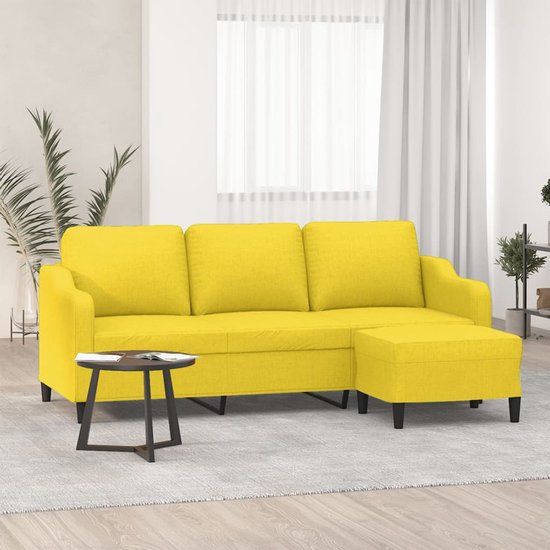 vidaXL Driezitsbank met sierkussens 180 cm stof lichtgeel