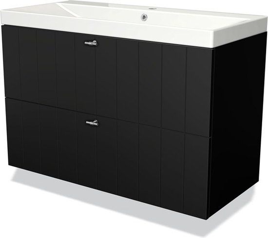 Maxaro Modulo Badkamermeubel - 100cm Mat Zwart - Keramiek Wastafel - 2 Lades