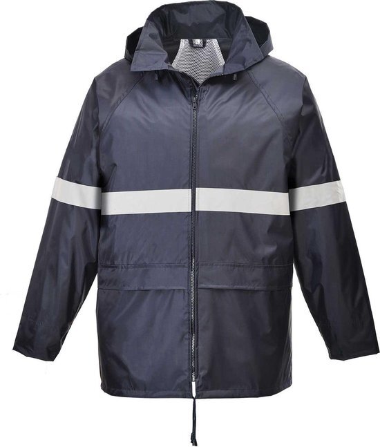 Portwest Regenjack Iona Donker blauw met reflecterende striping Maat 2XL