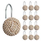 Sunlit Boho Knopen Douchegordijn Haken, Home Decoratieve Douchegordijn Ringen voor Badkamer, Zee Nautische Douchegordijn Hangers Badkamer Accessoires, Set van 12