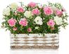 Fleurs artificielles dans un pot en bois - Décoration de printemps - Arrangement de table avec fausses fleurs - Rose et blanc