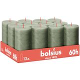 Bolsius - Rustieke kaars - groen - 12 stuks - 13 cm - decoratieve kaarsen - bevat natuurlijke plantaardige was - zonder palmolie