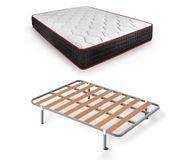 HOGAR24 ES | Compleet bed | Basic lattenbodem + visco-elastisch matras Memory Premier | Beenset met 25 cm klem | Afmetingen: 135 x 190 cm