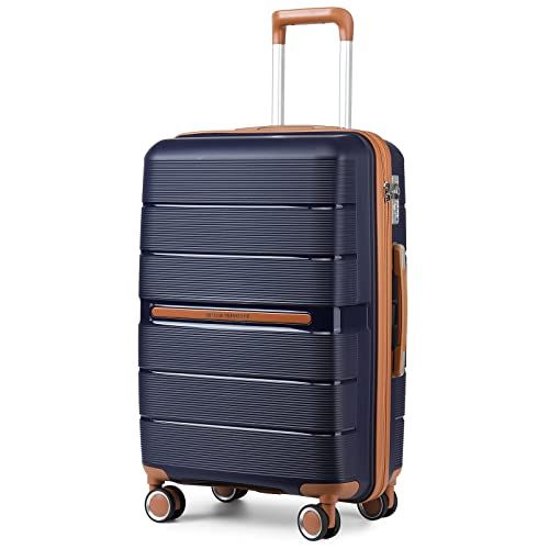 British Traveller 20inch Handbagage Koffer PP Bagage Lichtgewicht Reiskoffer met TSA-slot Cabine koffer 4 Wielen (56x37x22cm, Blauw)