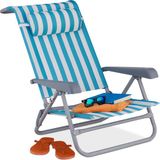 Merkloos Relaxdays Strandstoel Opvouwbaar - Verstelbaar - Laag - 8 standen - Armleuningen - Strand Ligstoel - Blauw-Wit