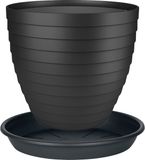 Juypal Hogar Juypal Plantenpot/bloempot Florenzia met onderschaal - D13 x H11 cm - zwart - kunststof