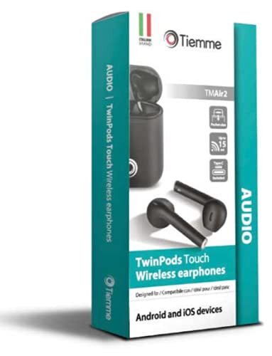 TIEMME TWINPODS Touch TMAir2 draadloze Bluetooth-hoofdtelefoon, compatibel met iOS en Android, zwart